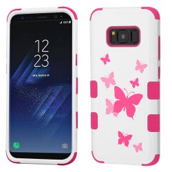 Funda S8 Plus Blanco Mariposas Uso Rudo Triple Layer